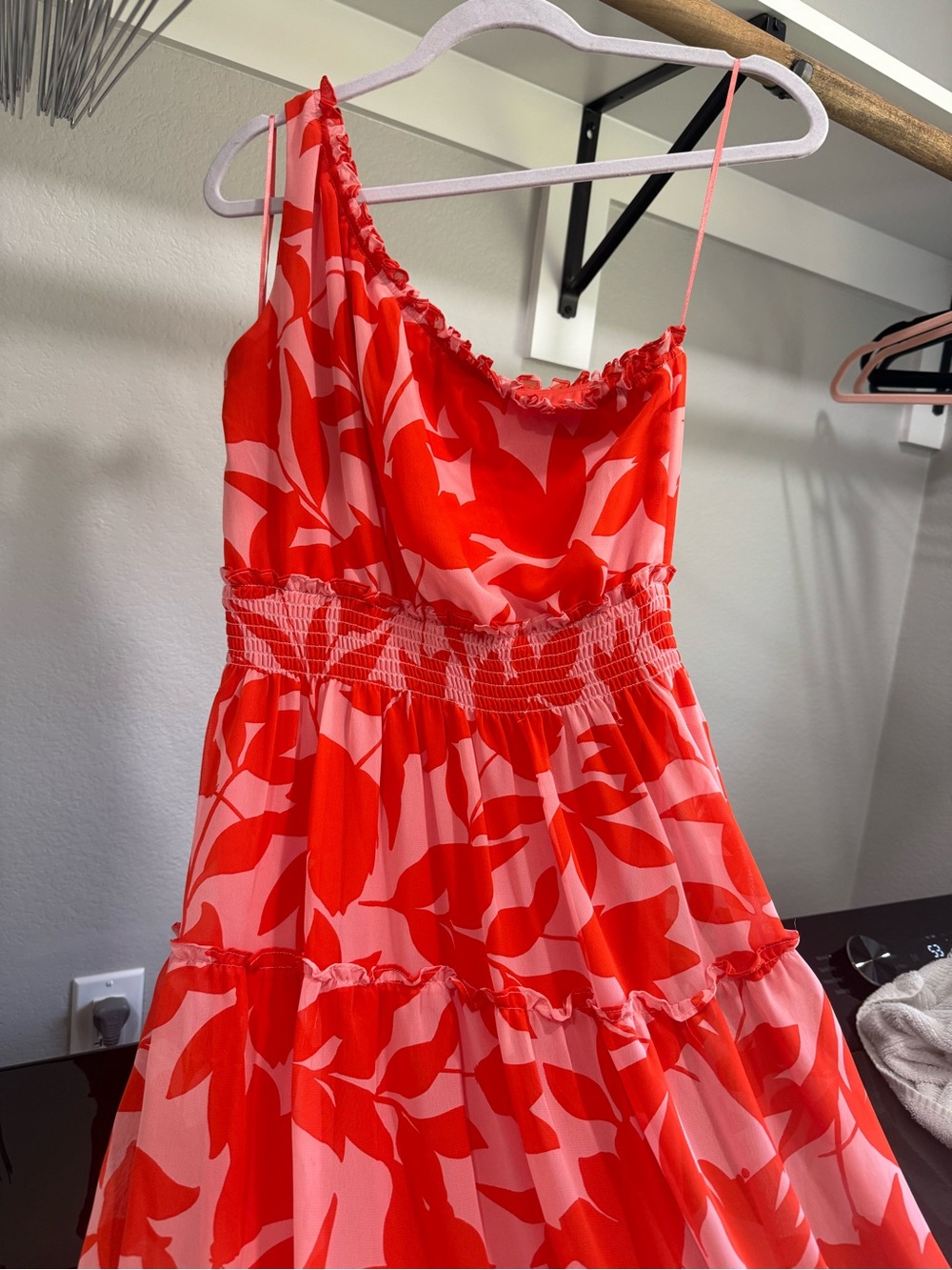 Taylor Red and Pink Floral One-Shoulder Sundress